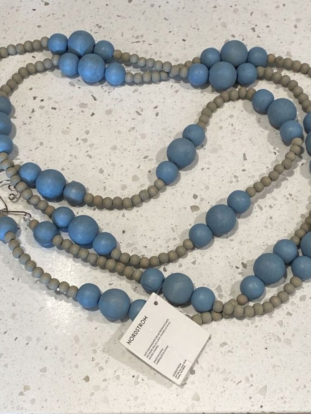 Wooden Ball bead Garland Light Blue christmas Home Decor Oak Wood